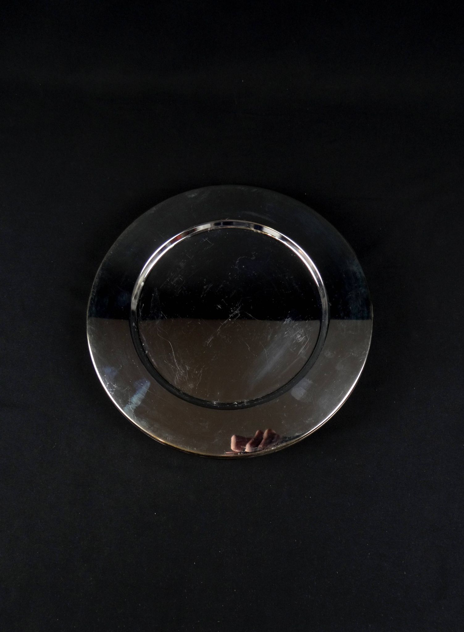 Set of 8 round serving platters or saucers in vintage stainless steel