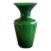 1970s Italian Murano blown glass emerald green vase by Maestro del Vetro.