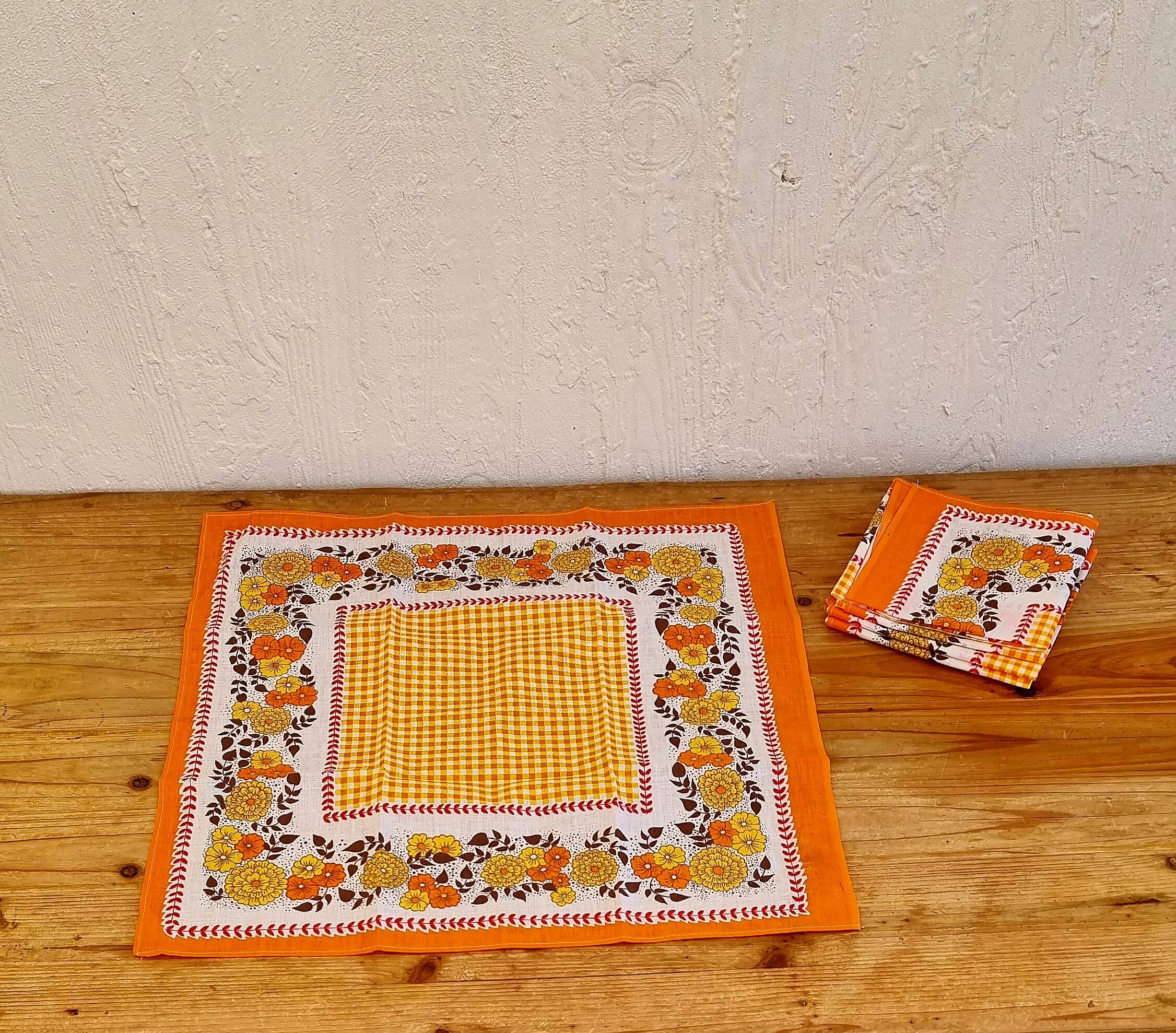 Set of 5 vintage orange napkins