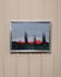 Blue acrylic on canvas painting by Vittorio Postiglione - Rome skyline, silver frame, vintage 1980s
