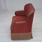 1930s, Danish 2-seater sofa, salmon pink furniture velour, ash wood.