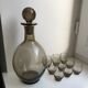 Set consisting of a carafe and 9 design liqueur glasses in Art Deco smoked glass 30s