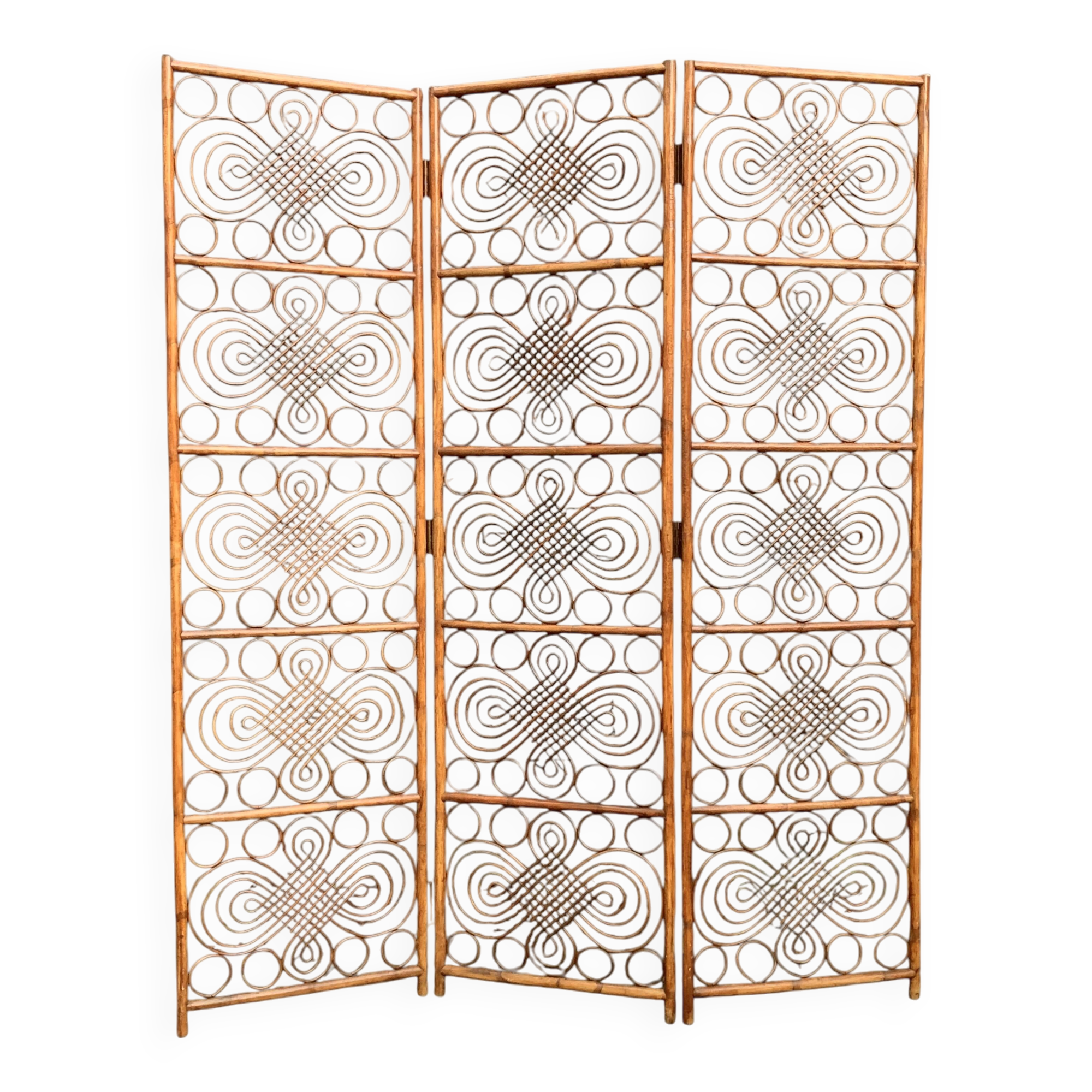 Vintage 1960s Curved Rattan Screen