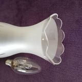 Set of wooden and frosted glass wall lights