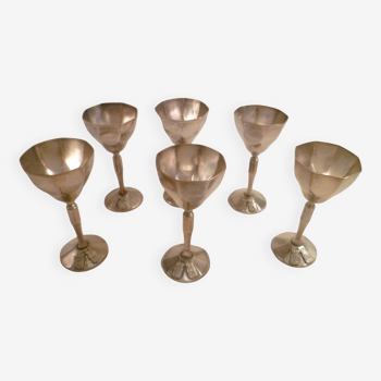 SET OF 6 MINI ART DECO STED CUPS IN SILVER METAL with crests
