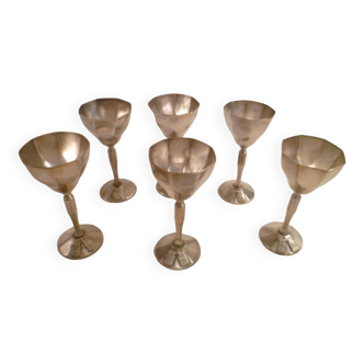 SET OF 6 MINI ART DECO STED CUPS IN SILVER METAL with crests