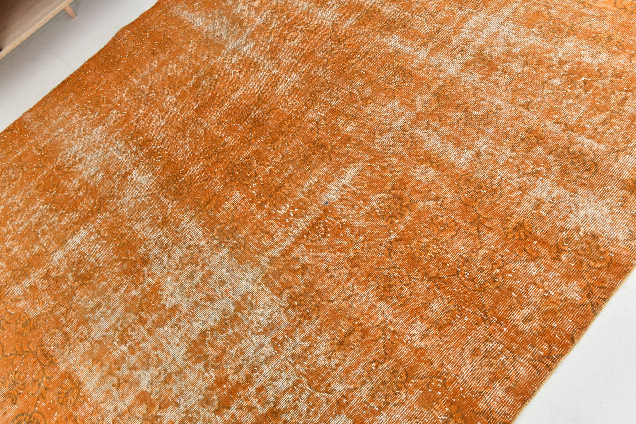 Tapis Vintage Orange Ocre Patiné, Style Bohème Chic