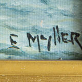 Tableau huile sur toile signée E.Myller "pêche nocturne"