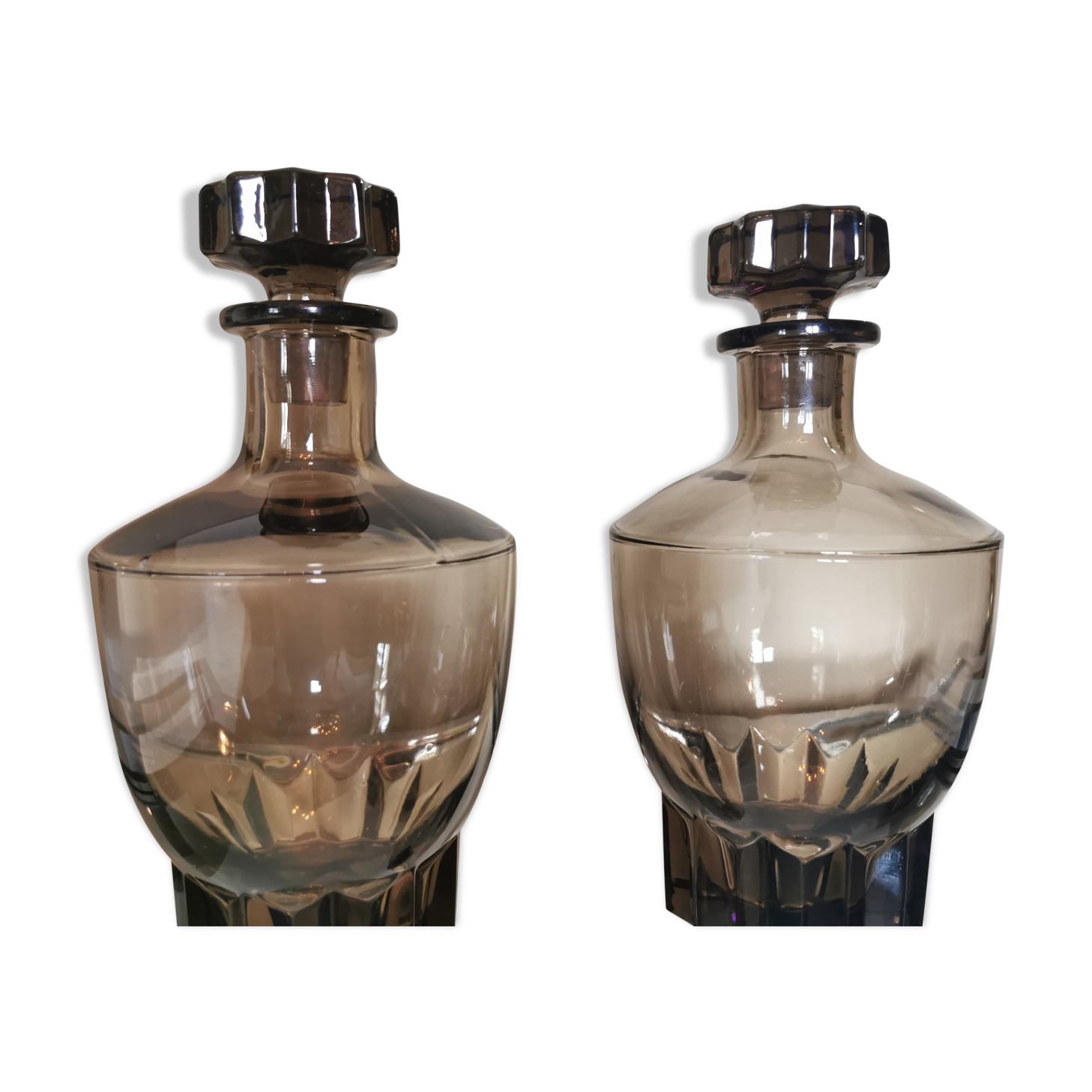 Pair of deco deco deco decanters smoked glass