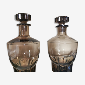 Pair of deco deco deco decanters smoked glass