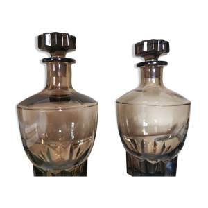 Paire de carafes art déco verre fumé