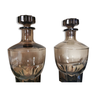 Pair of deco deco deco decanters smoked glass