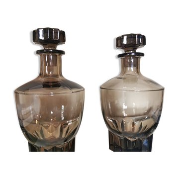 Paire de carafes art déco verre fumé