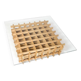 Mid-Century Modern Italian Coffee Table, Wooden Grid and Glass, 1960s