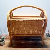 Antique rattan magazine rack