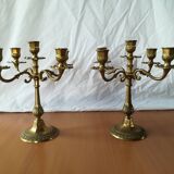 Pair of 5-light brass candelabra candlesticks, 20th century