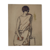 Portrait painting sketch woman on the 2 sides