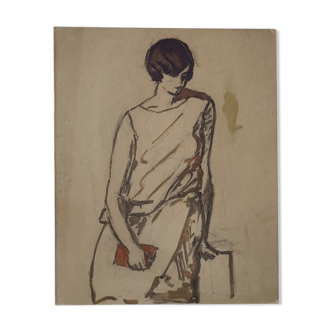 Portrait painting sketch woman on the 2 sides