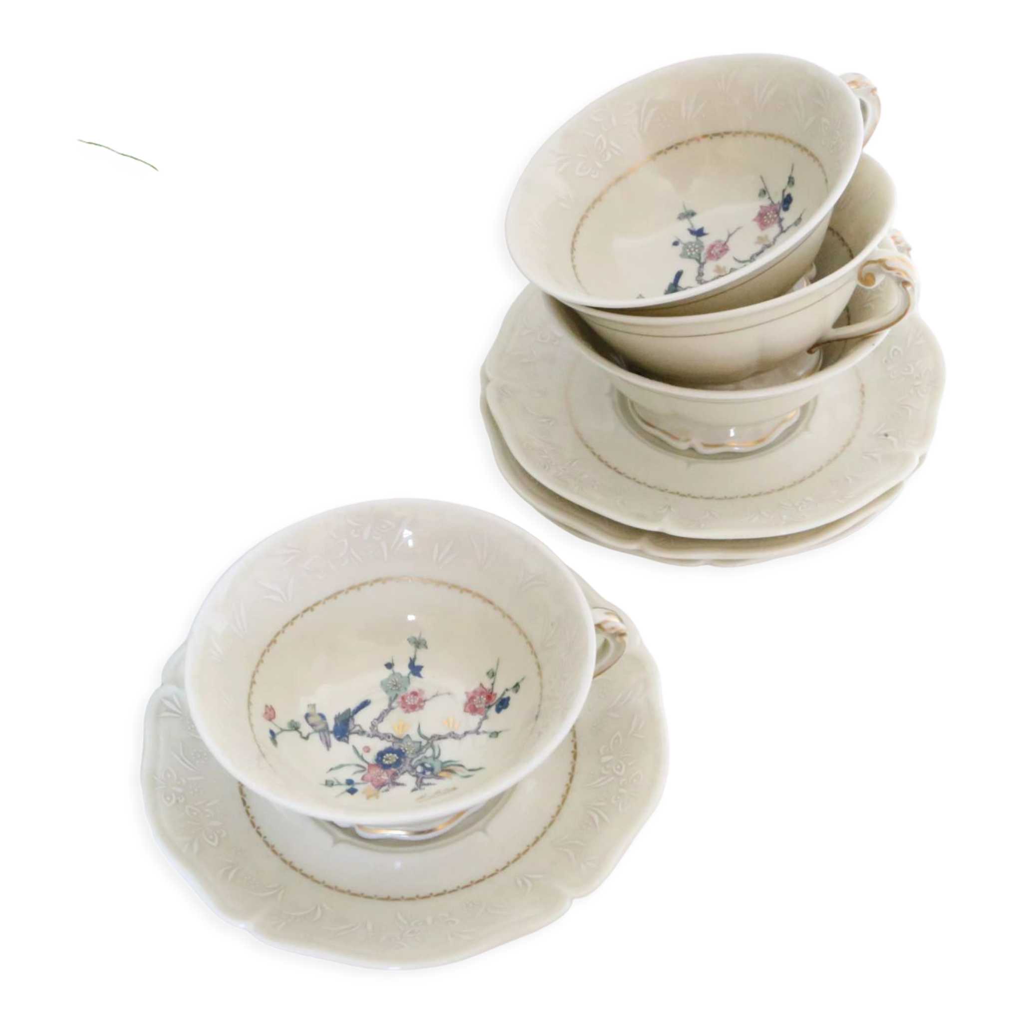 Set of 4 tea cups, porcelain Old Royal Factory of Limoges, Vintage