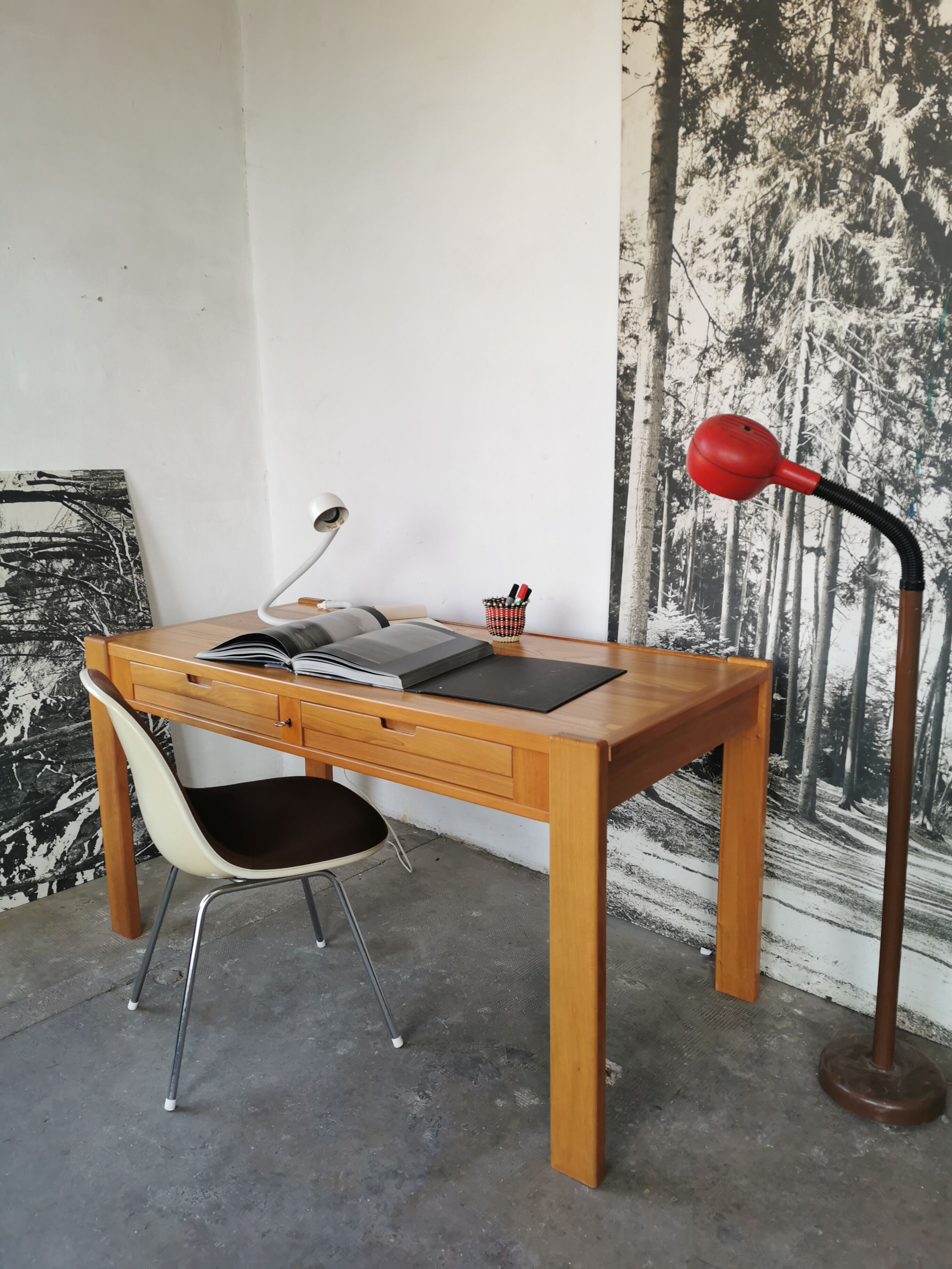 Bureau vintage 1970/1980 en bois blond, simat