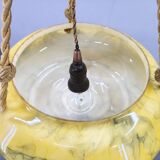 Art Deco Pendant Light, Marbled Glass and Brass, 1930s