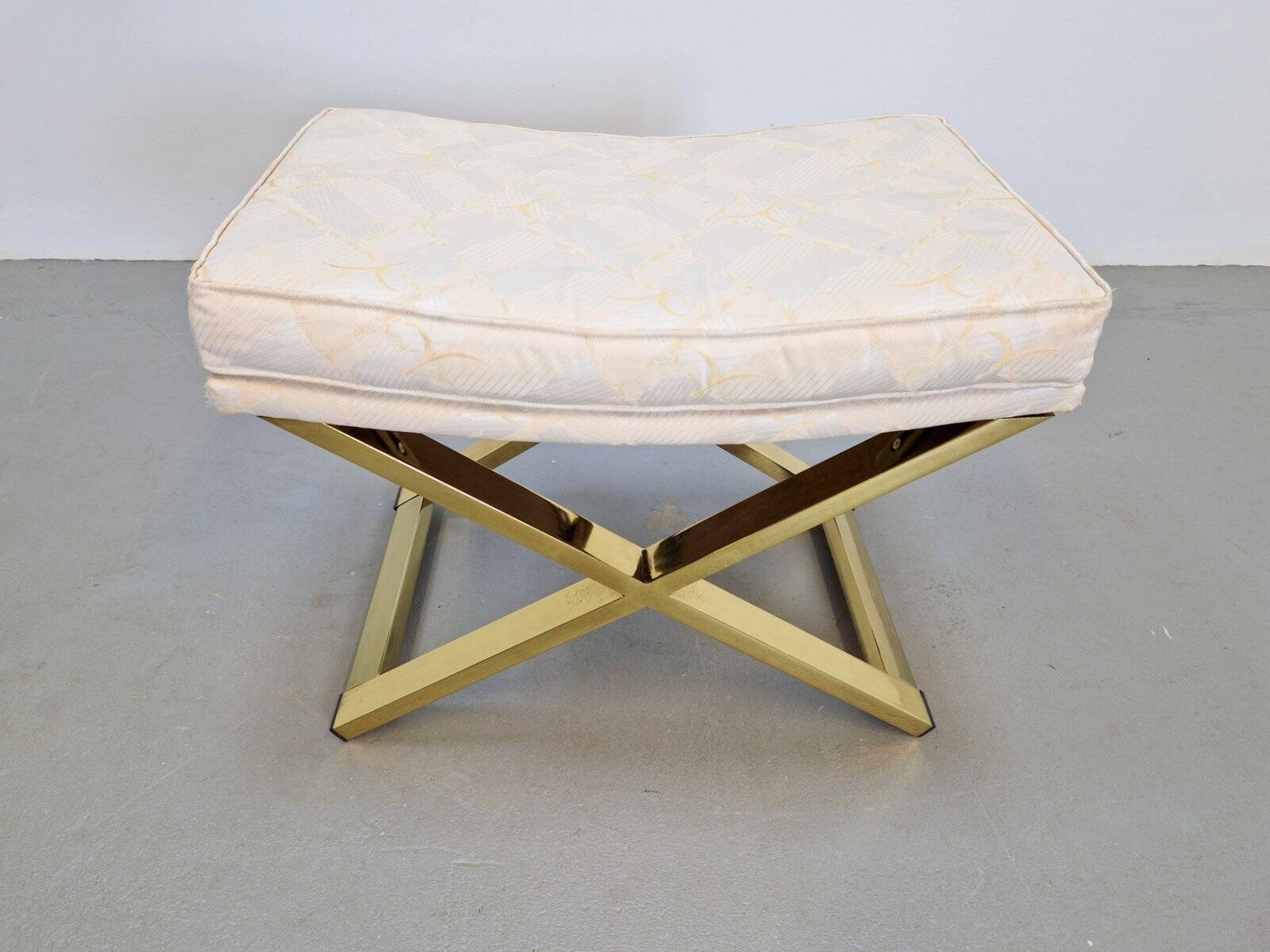 Vintage Regency Brass Cross Stool, Italy, 1970s