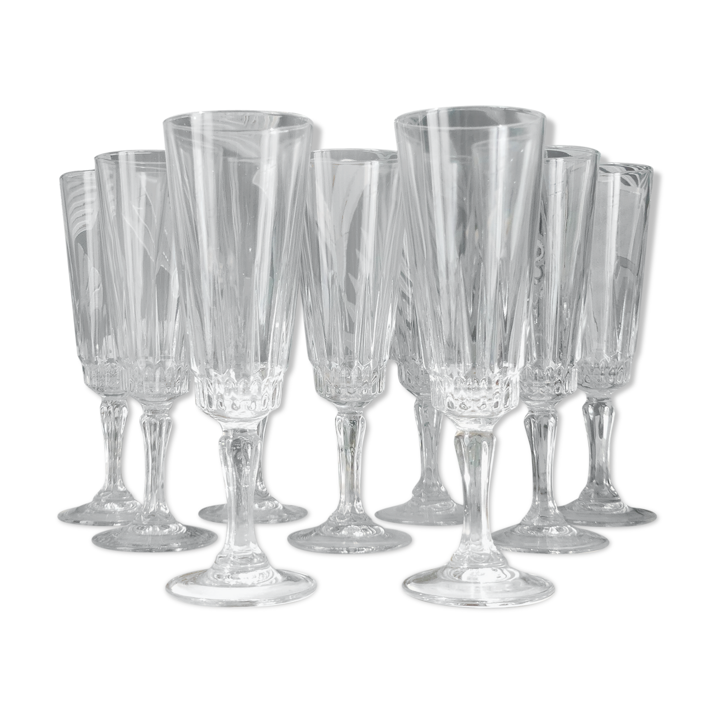 Nine champagne flutes
