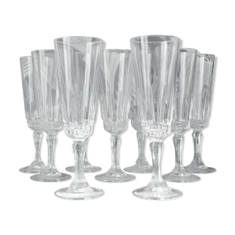 Nine champagne flutes