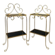 Pair of vintage side tables in gilt metal, with glazed ceramic tops