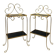 Pair of vintage side tables in gilt metal, with glazed ceramic tops