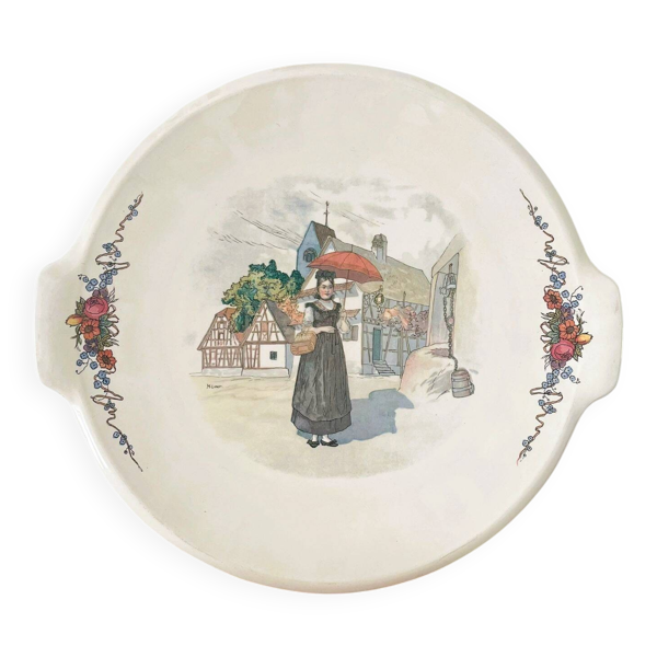 Plat de service Sarreguemines - décors Alsacien