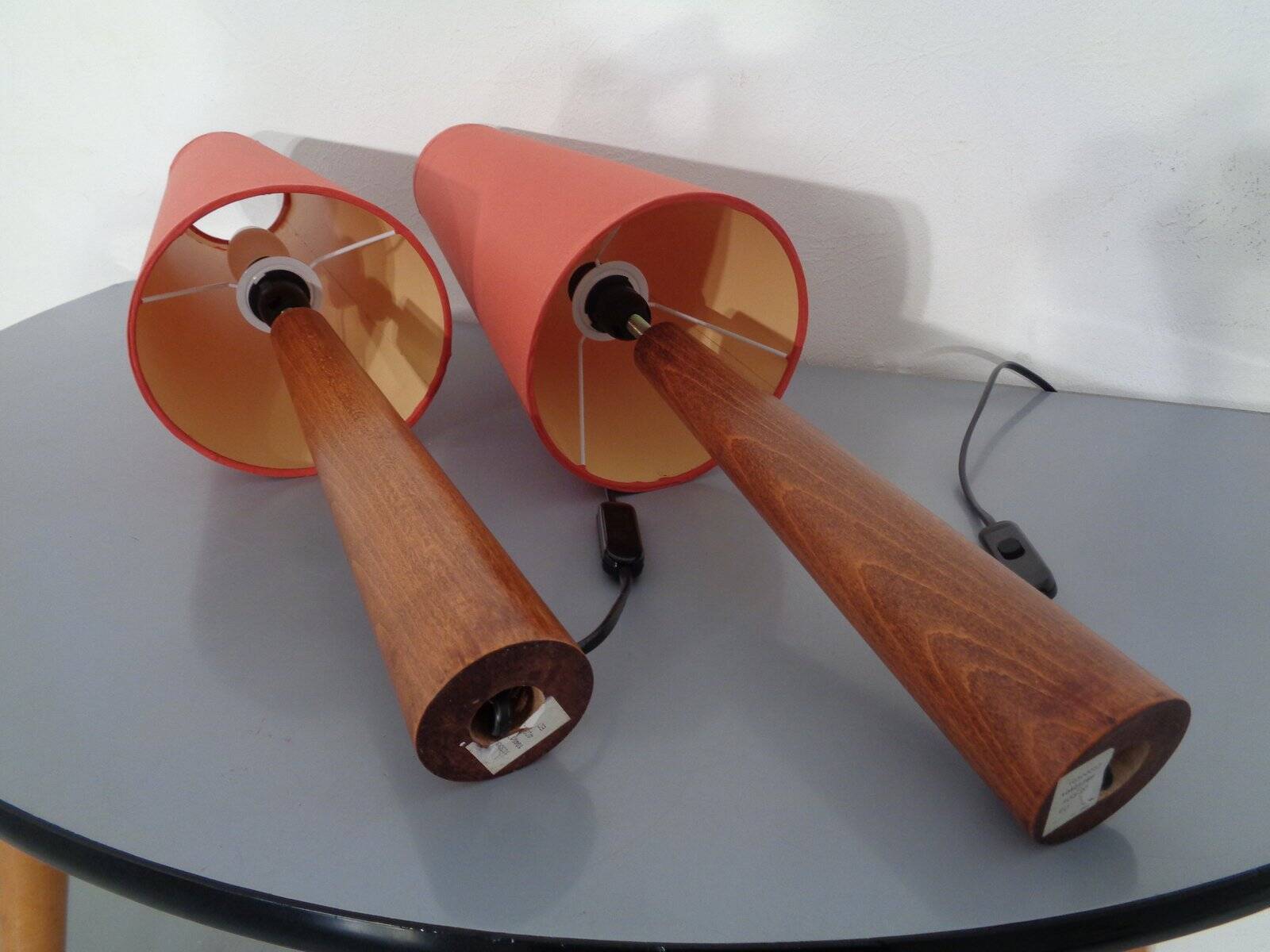 Mid-Century Filigree Danish Teak Table Lamps, 1950s, Set of 2