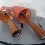 Mid-Century Filigree Danish Teak Table Lamps, 1950s, Set of 2