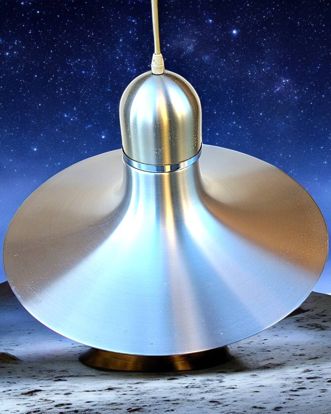 Large vintage space age 1970 aluminum pendant light L