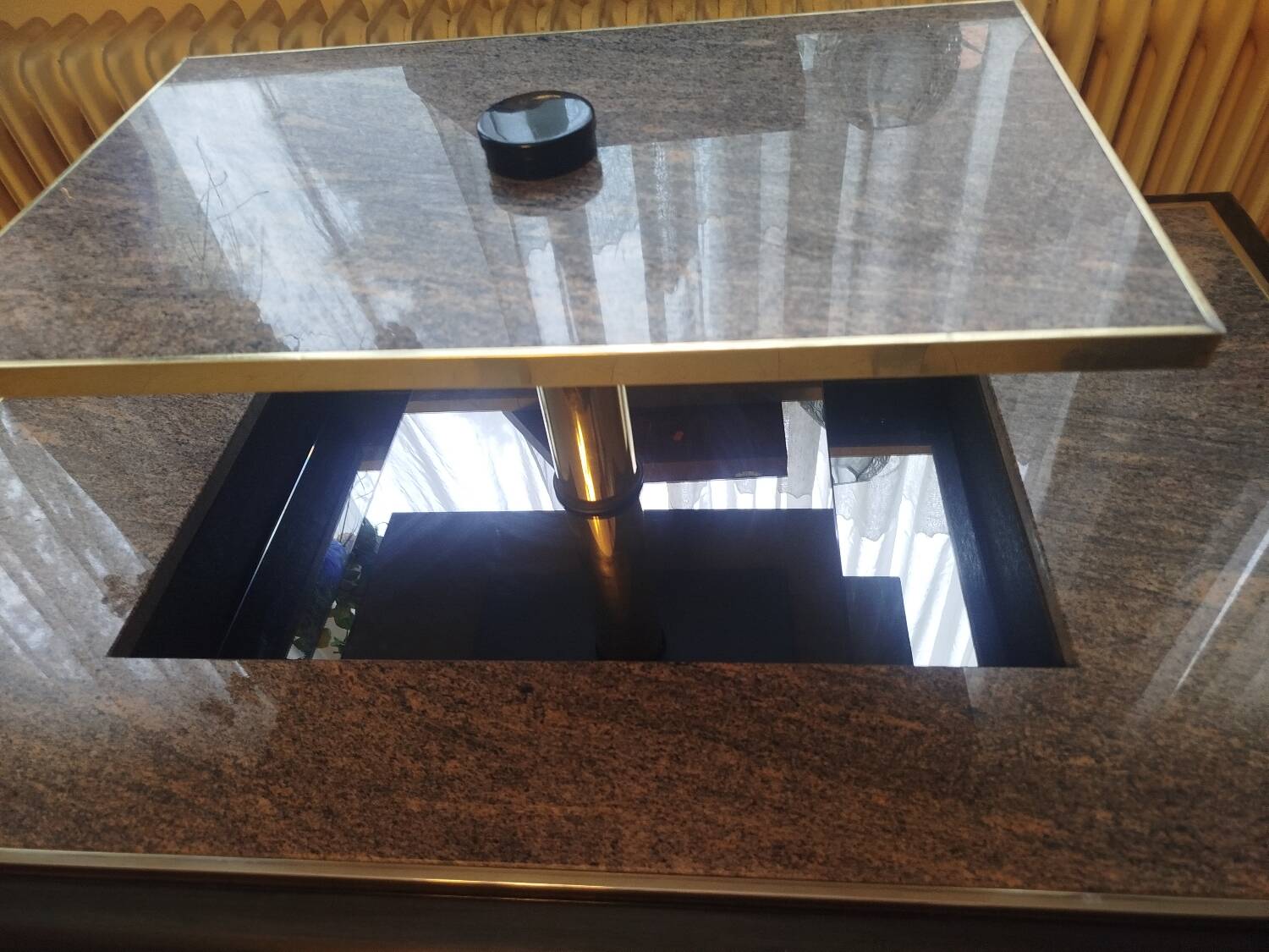 Transformable coffee table in marble and brass – fedam – italian design