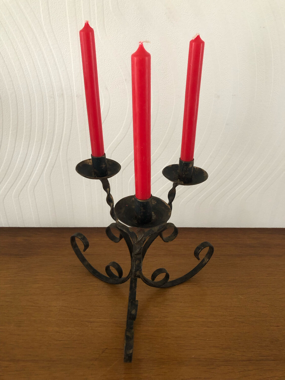 Vintage forged 3 candle holder