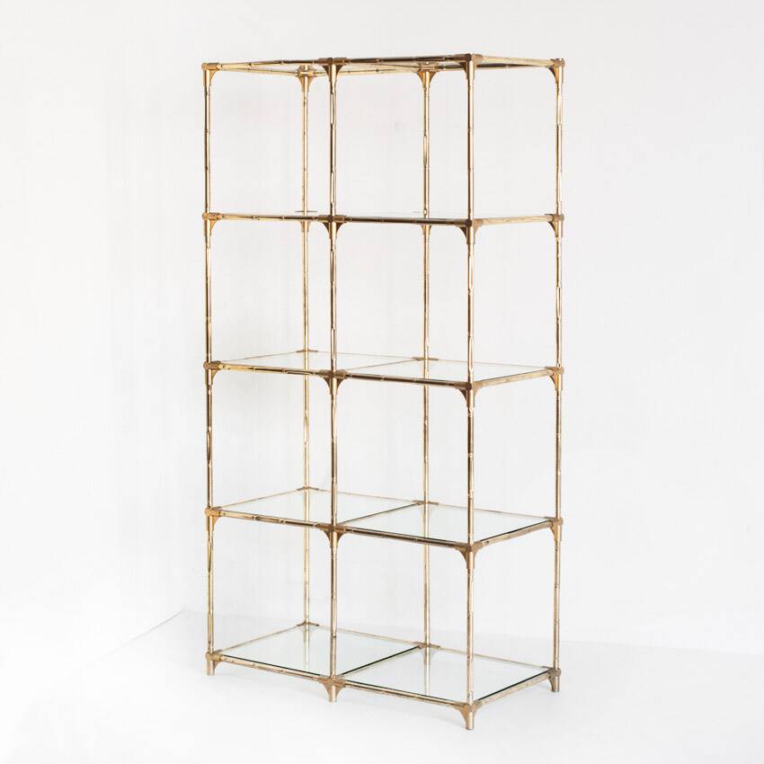 Etagère modulable vintage. Fer  doré et verre. Espagne, années 60.