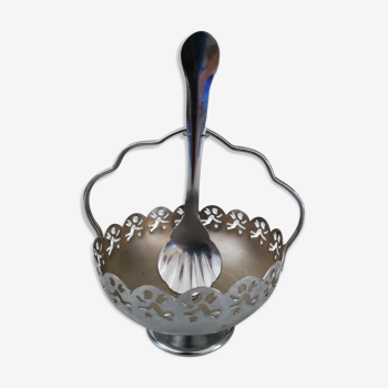 Sugar bowl and silver metal spoon