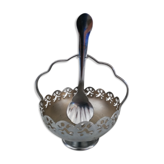 Sugar bowl and silver metal spoon