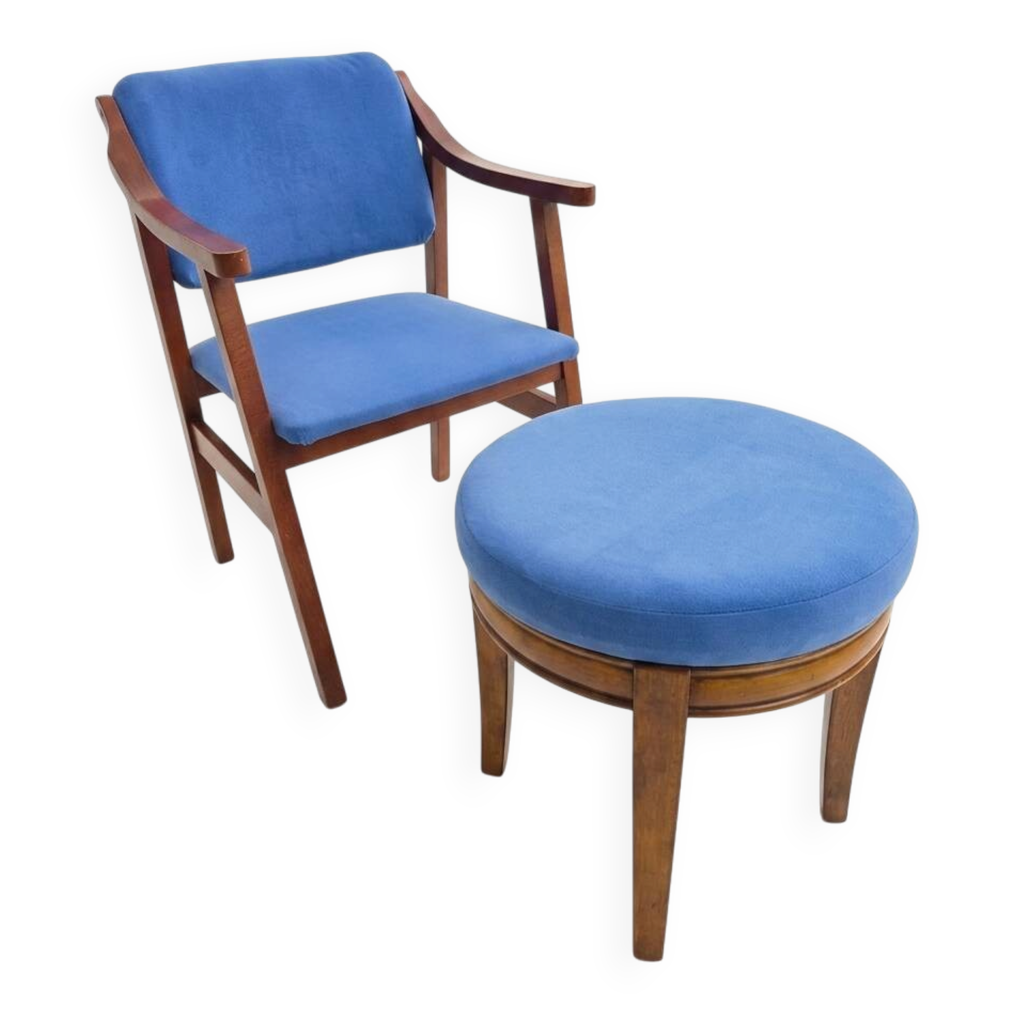 Scandinavian style armchair + velvet footrest