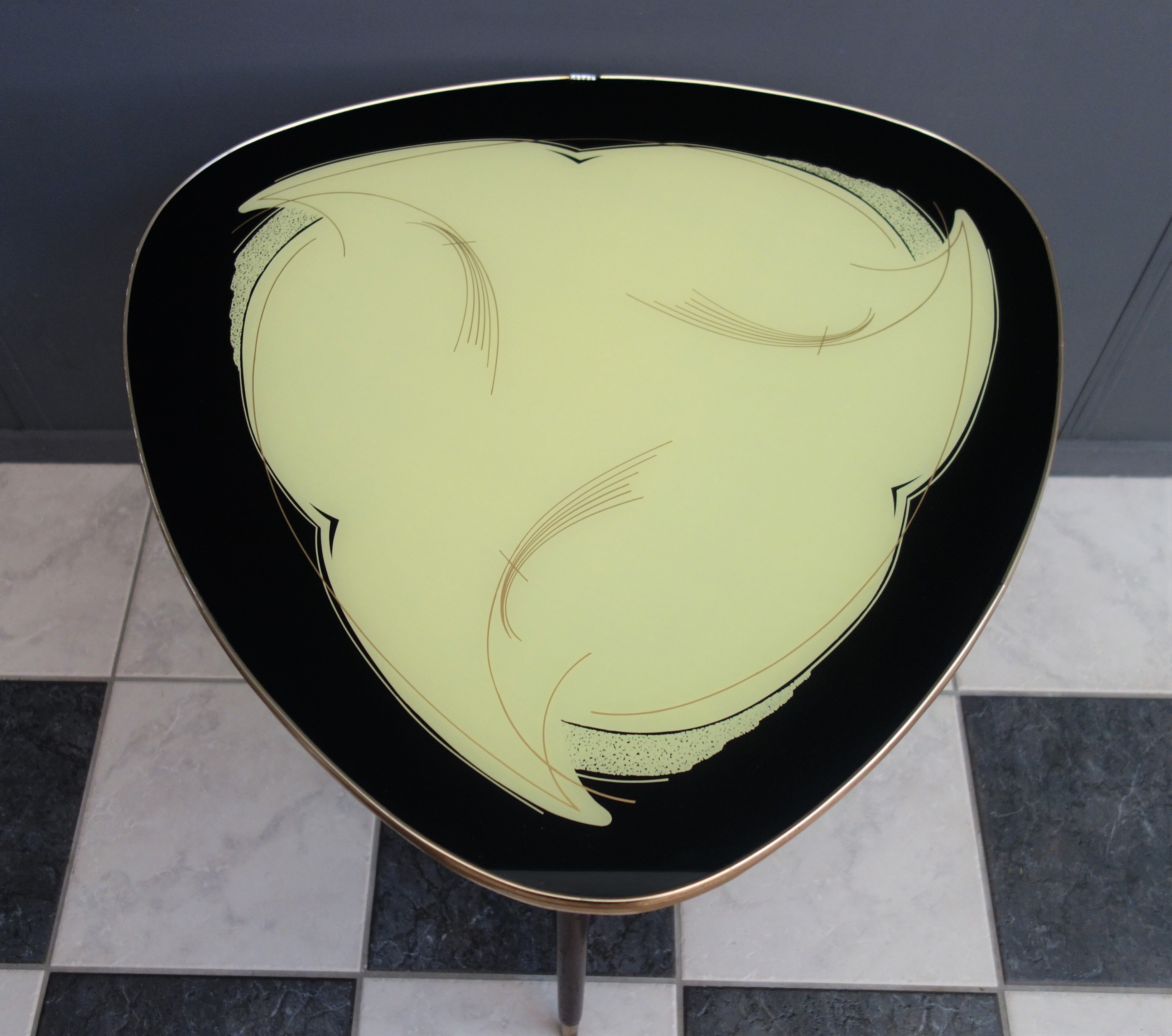 Glass coffee table 1960s Yellow, gold and black glass table top