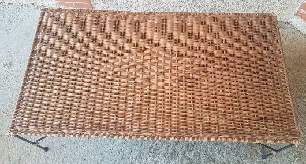 Rattan and metal coffee table