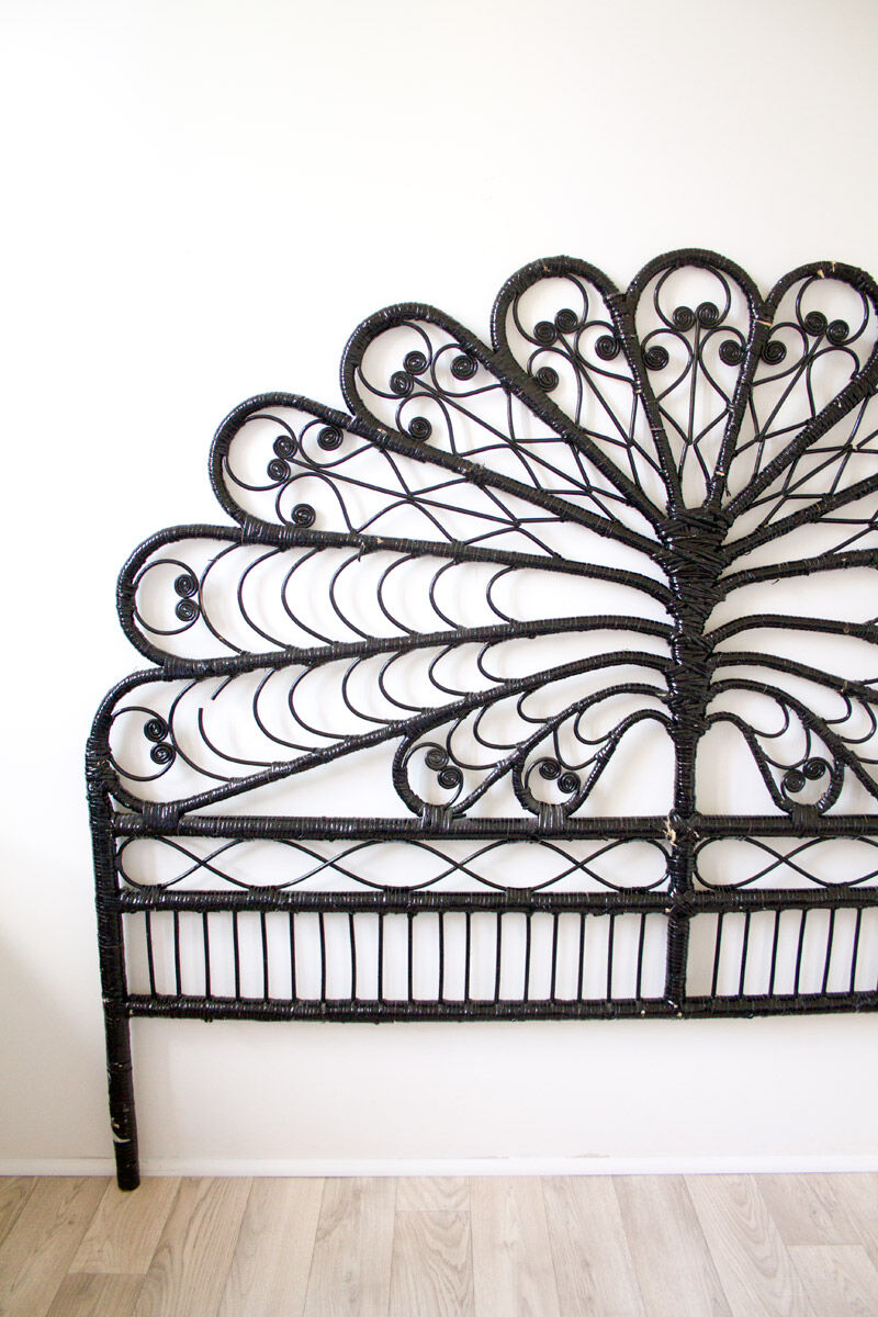 Black peacock rattan headboard