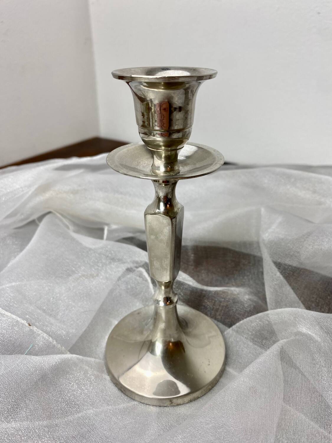 Silver metal candle holder