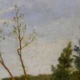 Old painting french pastoral school boat