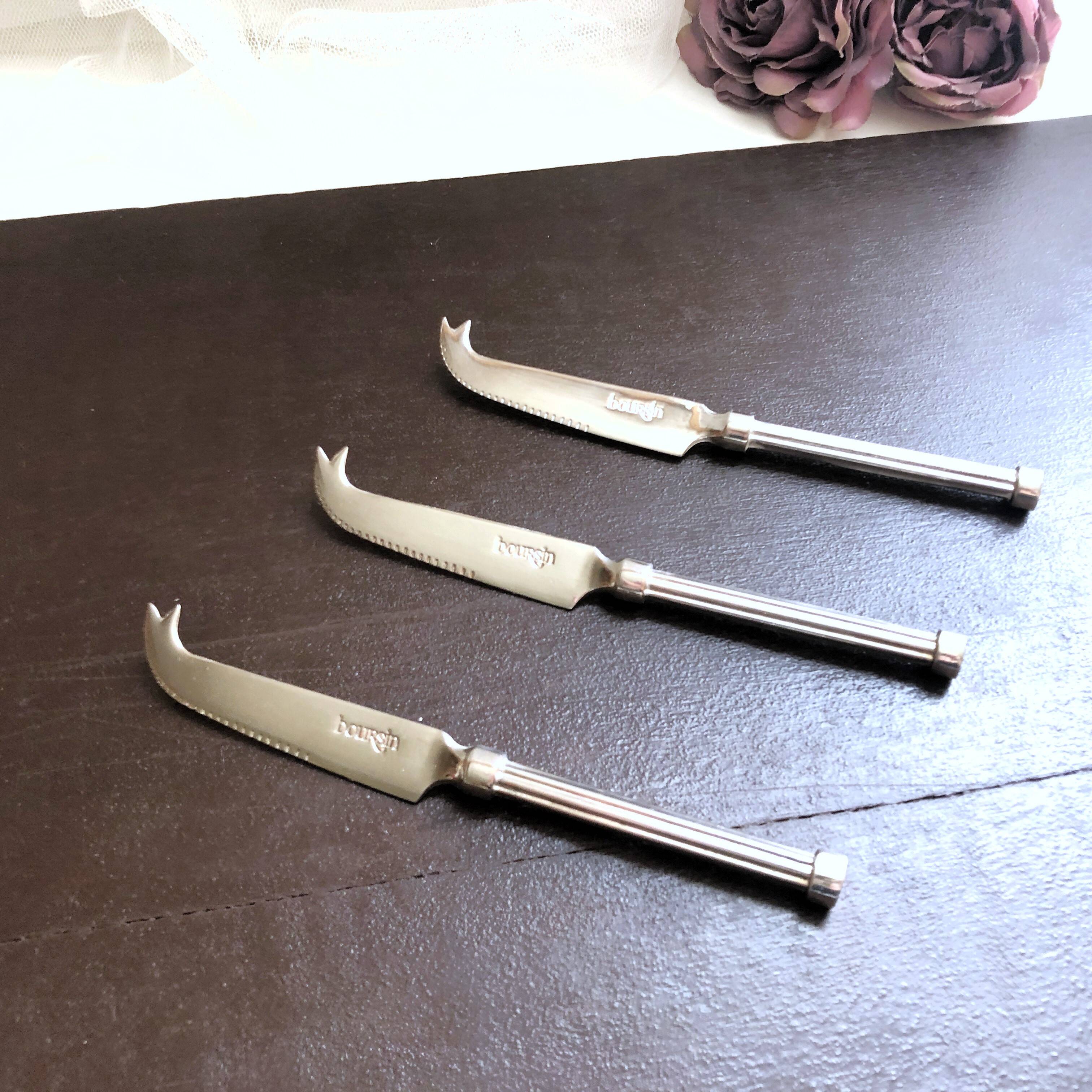 Lot de 3 petits couteaux à fromage métal argenté