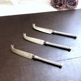 Set of 3 small silver metal cheese knives