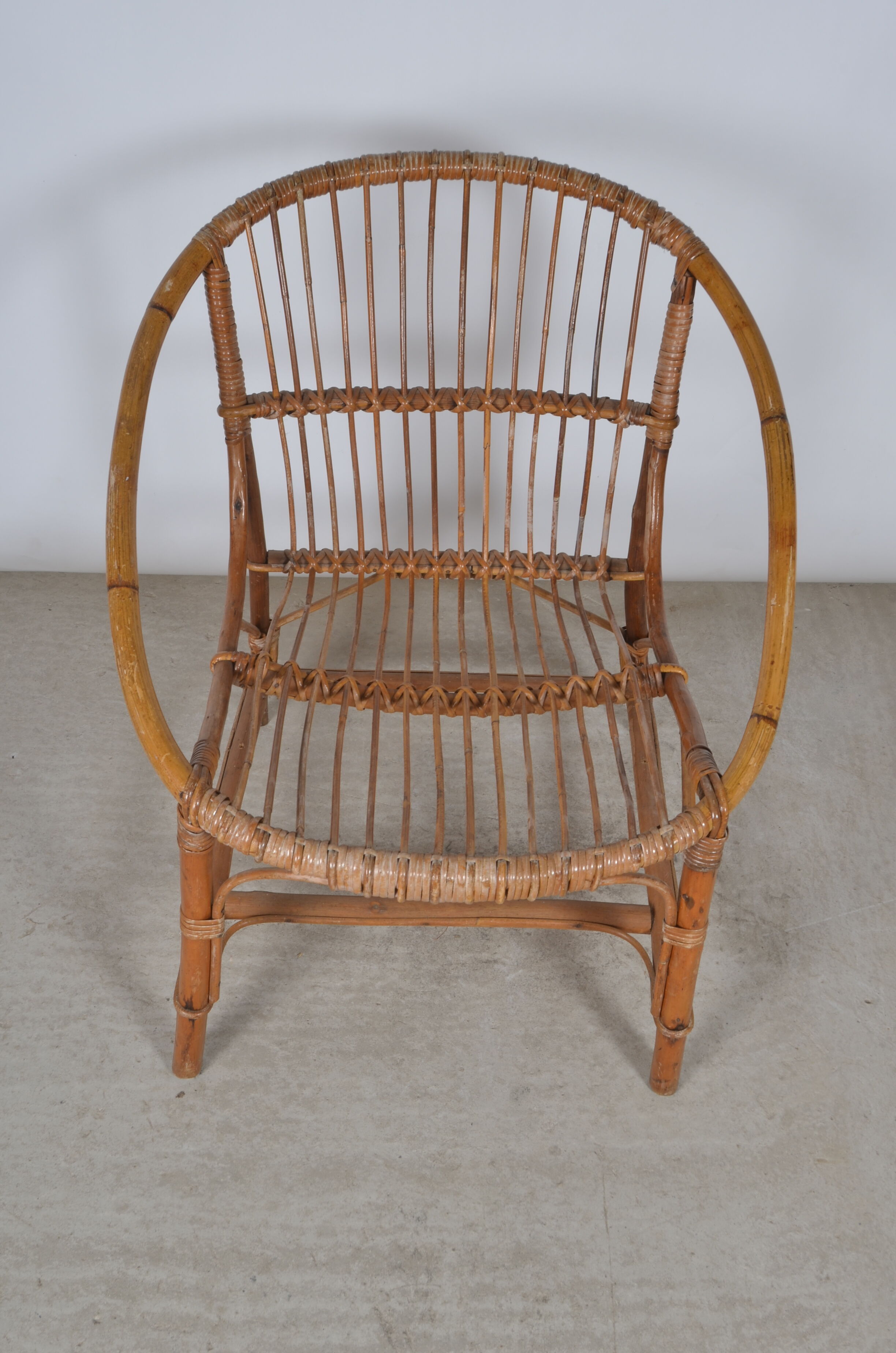 Vintage armchair basket or rattan shell 1960