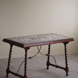 Antique Italian desk table, walnut and marble, Naples, 19th century.