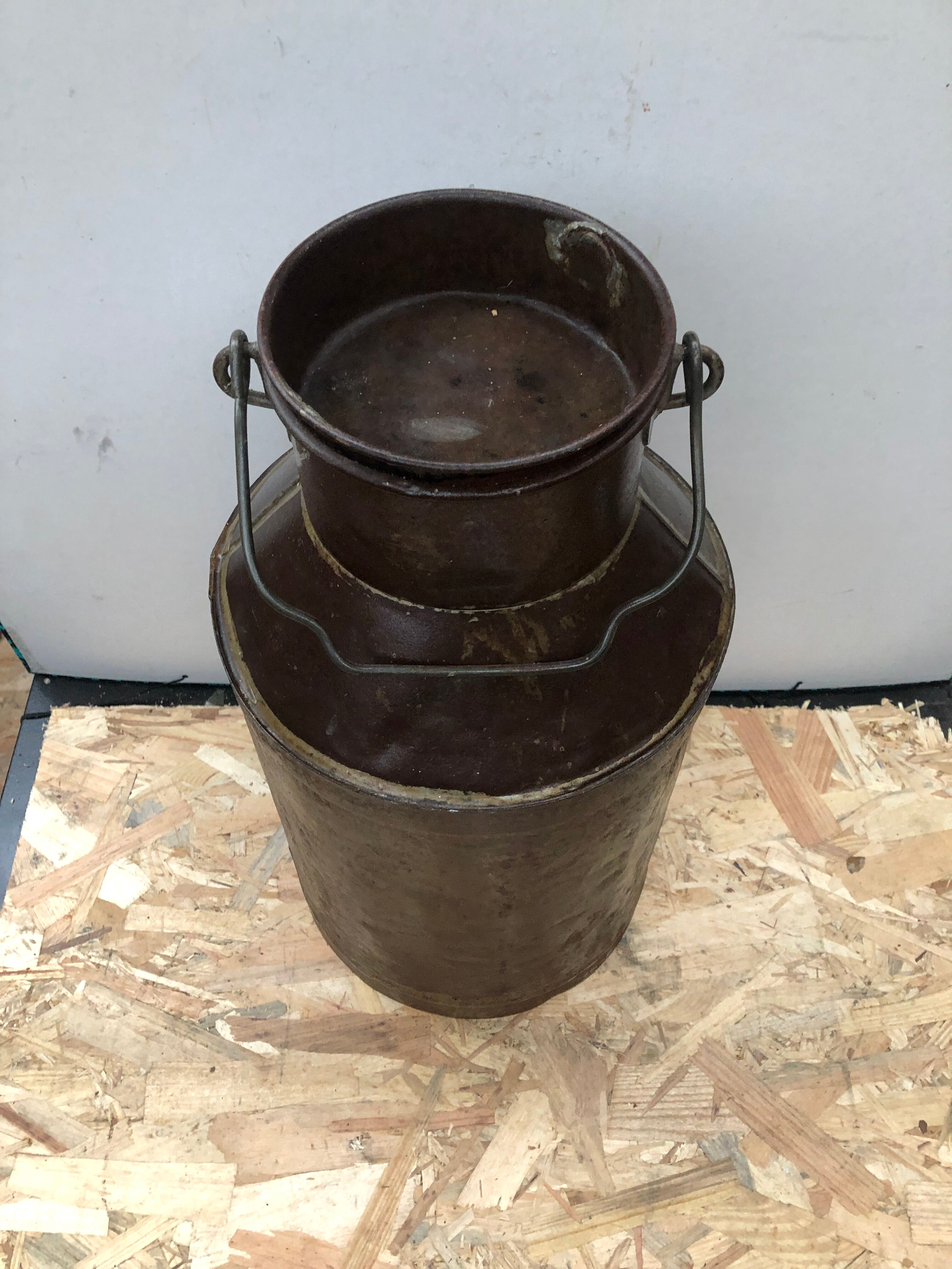 Old milk pot + metal lid vintage decoration